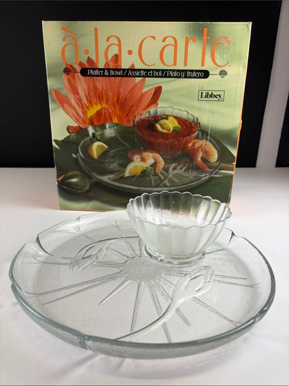 LIBBEY A’ LA CARTE WATER LILY GLASS PLATTER & BOWL SET ORIGINAL BOX